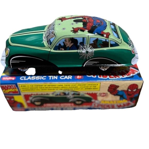 Spider Man Schylling Classic Tin Car with Embossed Spider Man - Picture 2 of 8